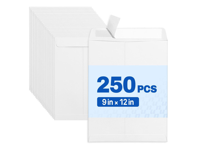 9 x 12 Catalog Envelopes Self Seal, Security Mailing Envelopes, 28lb White Paper, Ultra Strong Quick-Seal for Documents, Office & Business Use, 250...