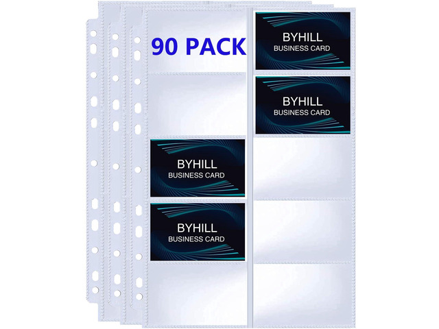 90 Pack 1800 Pockets Business Card Sleeves Binder Sheets, Ultra-Clear Business Card Pages for 2/3/4 Ring Binder, Double Sided 10 Pocket Credit Card...