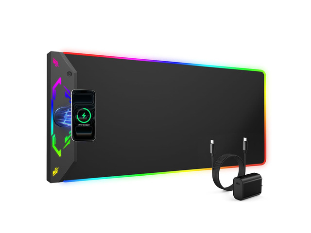 Magnetic Wireless Charging Mouse Pad Gaming, 31.5'x15.8' Large Desk Mat RGB Mousepad, Smooth Glide, Stitched Edge, Non-Slip Rubber Base, Desk Pad...