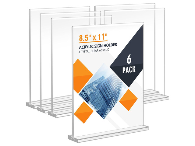 Acrylic Sign Holder 8.5 x 11, Double Sided Sign Holder Stand, Plastic 6 Pack Table Paper Stand, Vertical Menu Flyer Stand, T Shape Table Flyer Holder