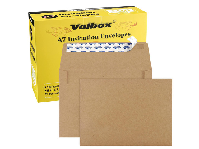 5x7 Envelopes for Invitation 100 Qty A7 Envelopes Self Seal Brown, Kraft Paper Envelope for 5x7 Cards, Weddings, Baby Shower, Stationery, Office,...
