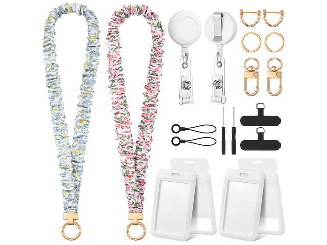 2 Set Flower Scrunchies Lanyards for Id Badges, Stretchy Lanyard for Women Teacher Nurse