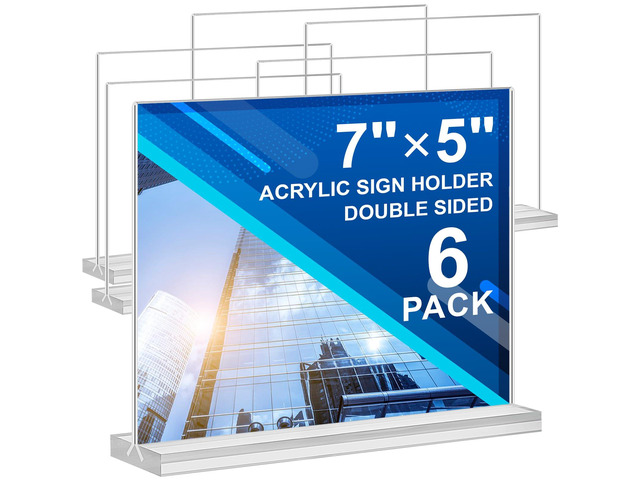 Acrylic Sign Holder 7x5,6 Pack Clear Sign Holder Double Sided Table Menu Horizontal Desktop Display Stand Paper Flyer Holder Tabletop Sign Holder...