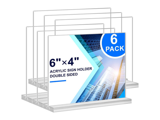 Acrylic Sign Holder 6x4,6 Pack Clear Sign Holder Double Sided Table Menu Horizontal Desktop Display Stand Paper Flyer Holder Tabletop Sign Holder...