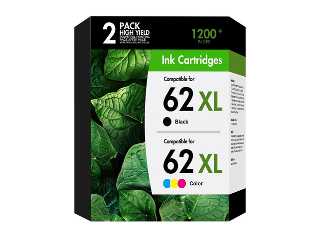 62XL Ink Cartridges Black and Color Combo Pack for HP 62 Envy 7640 5660 Ink Replacement for HP62XL black/tricolor high yield ink for HP Envy 7640...