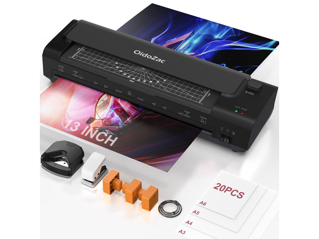 13 Inch Laminator Machine, Hot Cold Thermal Lamination, Matte Black All-in-One A3 Personal Laminator Kit Auto Paper Feed Intelligent Jam-Free ...
