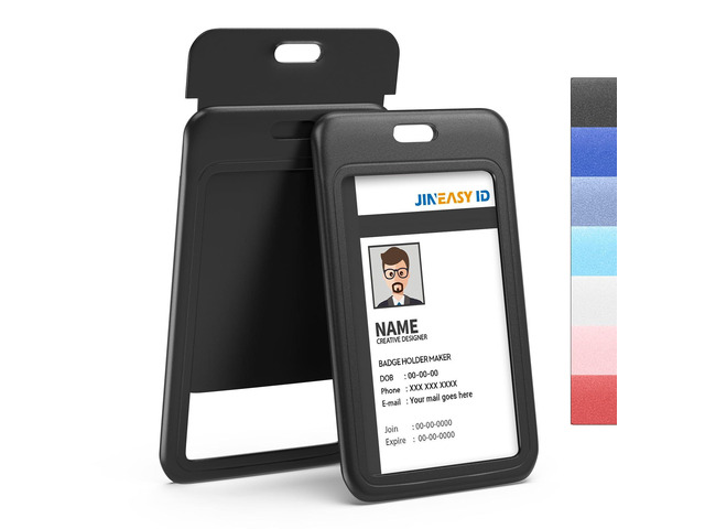 50 Pack Black Hard Plastic ID Badge Holders for Office, School, Work Key Cards