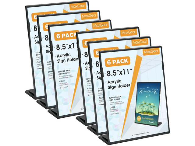 Fall Resistant Acrylic Sign Holder 8.5 x 11 Inches 6 Pack Slant Back Table Flyer Menu Display Stand, Heavy Duty Acrylic Sign Frame Paper Holder for...