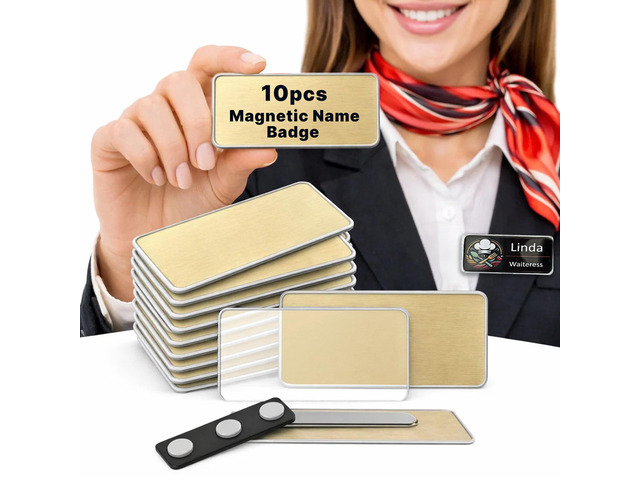 10 Pack DIY Reusable Magnetic Name Badge Holder + Clear Acrylic Cover Customizable, Printable Magnetic Employee Name tags for Hotel, Restaurant,...