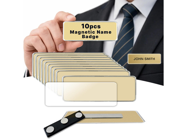 10 Pack DIY Reusable Magnetic Name Badge Holder + Clear Acrylic Cover Customizable, Printable Magnetic Employee Name tags for Hotel, Restaurant,...