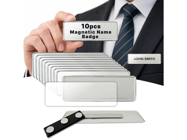 10 Pack DIY Reusable Magnetic Name Badge Holder + Clear Acrylic Cover Customizable, Printable Magnetic Employee Name tags for Hotel, Restaurant,...