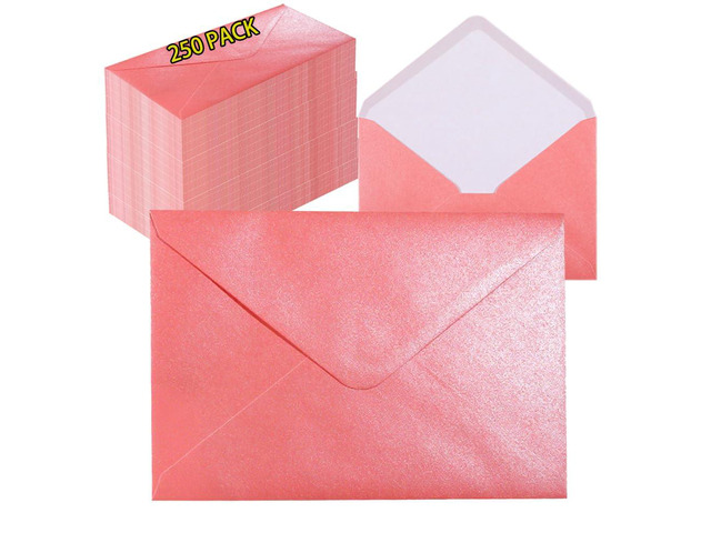 A7 Light Pink 5x7 Envelopes 250Pcs, 120g Pearl Paper with Gold Seals