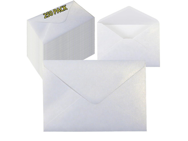 A7 White 5x7 Envelopes 250Pcs, 120g Pearl Paper with Gold Stickers Premium 120g Pearl Glitter Paper, Printable & Writable, for Wedding Invitations,...