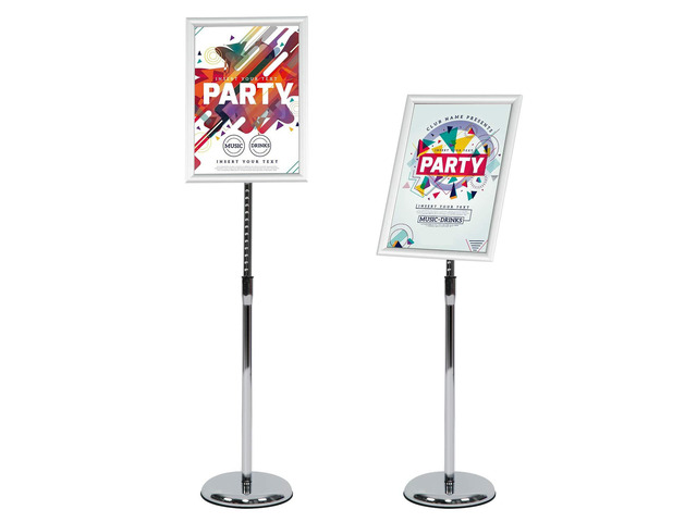 Pedestal Poster Stand, Adjustable Aluminum 11 x 17 Floor Standing Holder for Vertical and Horizontal View Sign Display, Silver