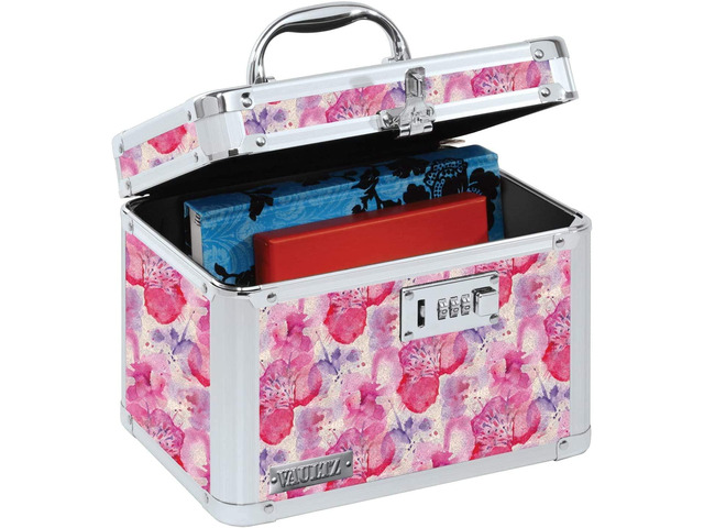 Combination Lock Box - Secure Safe for Documents, Valuables, Medicine & Money - 10 x 7.25 x 7.75 Inch - Floral, Pink & Gray