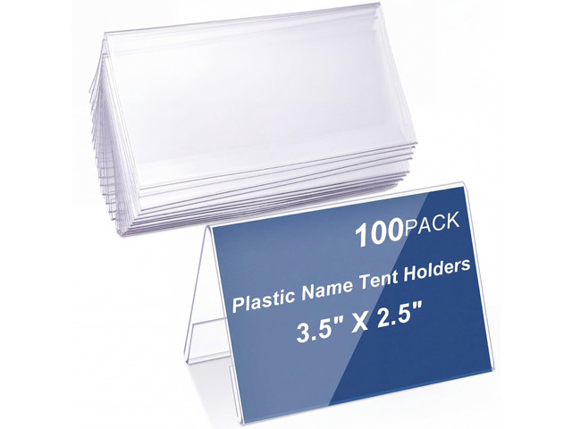 24 Pack Clear Name Tent Holders Desk Sign, 3.5'' X 2.5'', 100 Pcs Clear Plastic Name Plate Holder for Desk, PVC Names Card Holder, Table Sign Frame...