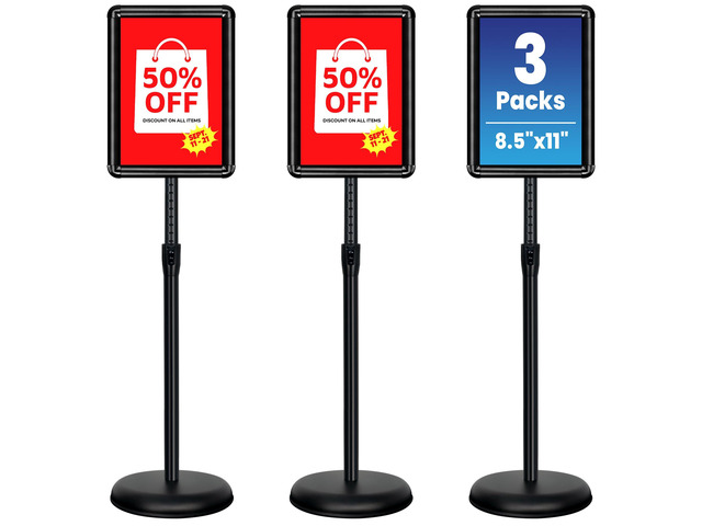 3Pack 8.5x11 Sign Holder Stand,Adjustable Floor Standing Sign Holder Pedestal Poster Stand, Adjustable Height, Vertical/Horizontal Snap-Open Frame,...