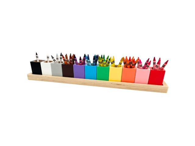 Wooden Crayon & Colored Pencil Holder, 11 Cups, Classroom (Large) Montessori Color Sorting Caddy, 11 Beechwood Cups Plus 8 Bonus Stencils, Hold...
