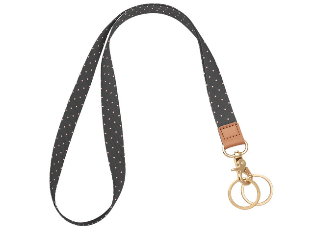 Lanyards for ID Badges, Cute Neck Lanyard Keychain for Women, Polka Dots and Hearts Long Lanyards for Keys and Wallet, Black Pink Polka Dots