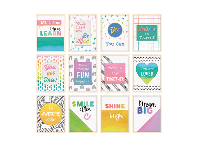 Creatively Inspired 12-Piece Posters, Motivational 8.5' x 11 Wall Art With Rainbows and Positive Affirmations for Bulletin Board, Door, Boho Decor,...