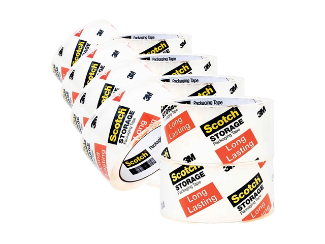 Long Lasting Storage Packaging Tape, 1.88 in x 38.2 yd, Designed for Storage and Packing, Stays Sealed in Weather Extremes, 3' Core, Clear, 3 Rolls...