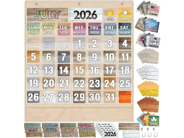 Classroom Calendar Pocket Chart Set Calendar Bulletin Board Set with Pocket Seasons Festival Weather Date Bag Chart for Classroom Decoration Back...