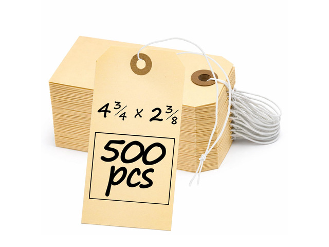 Manila Shipping Tags with Elastic Strings Large Durable Blank Paper Tags 4¾ x 2 Ideal for Labeling and Inventory Use Box of 500