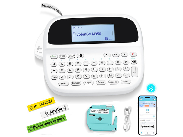 M950 Label Maker Machine with-Tape, Rechargeable Backlit Labelmaker Replacement for Ptouch Label Maker Machine, 12mm Inkless Bluetooth Label...