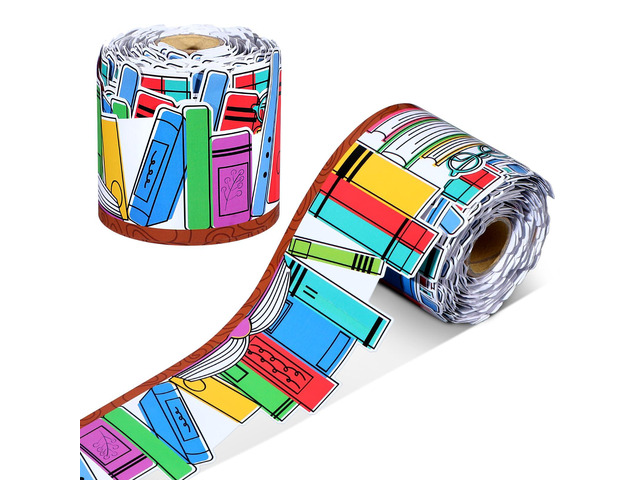 69 Feet Book Bulletin Board Border Rolled Back to School Bulletin Board Bookshelf Doodle Design Die Cut, Colorful Book Themed Trim for Classroom...