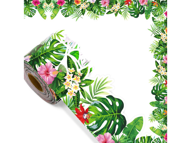 72 Ft Tropical Bulletin Board Border, Boho Die-Cut Greenery Border Trim Wall Decor Trim Border for Photo Walls, Classroom Boards and Chalkboards,...