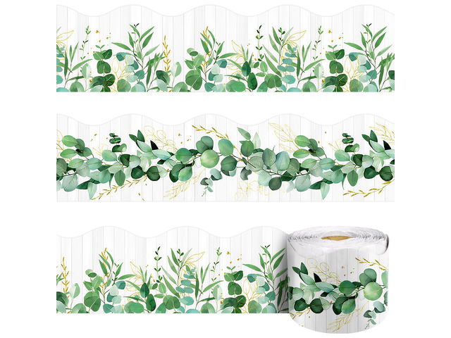 72 Ft Eucalyptus Bulletin Board Border, Boho Die-Cut Rolled Border Trim Wall Decor Trim Border for Photo Walls, Classroom Boards and Chalkboards,...