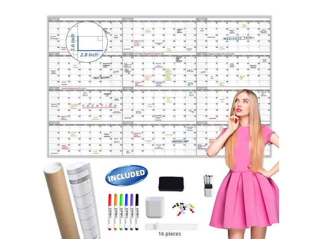 Large Dry Erase Wall Calendar - 60 x 38' Undated Blank Yearly Planner - Giant Whiteboard 12 Month Poster - Premium Laminated Calendar for...