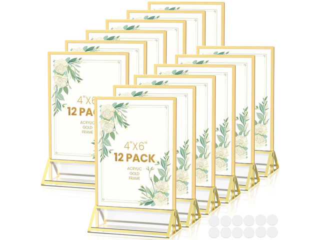 Gold Frames 4X6 Double-Sided Acrylic Sign Holder,12 Pack Gold Picture Frames for Menu Holder Wedding Table Number Holder Christmas Photo Frames...