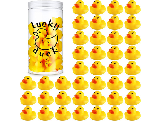 36 Pcs Lucky Ducks Mini Classroom Jar Set,Style 2,Yellow Classroom Management Reward Tool for Teachers, Rubber Duck Bulk Set with Storage Jar, Mini...