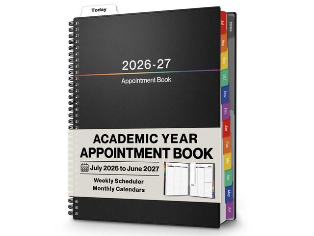2026-2027 Appointment Book 8.5 x 11, July 2026 to June 2027, 15-Minute Hourly Schedule Planner with Colorful Tabs, Daily Professional Agenda