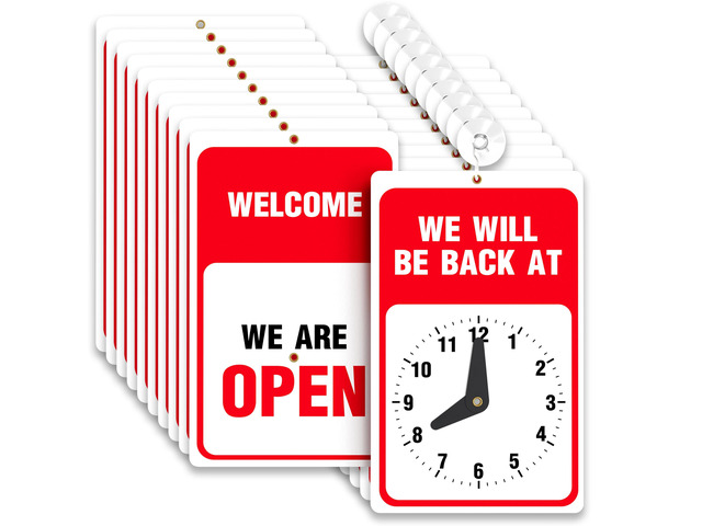 Will Return Clock Sign, Be Back Soon, 9.25 x 5.75', 10 Pack Prevents Lost Sales, Adjustable Clock Shows Return Time, High Visibility Red & White,...