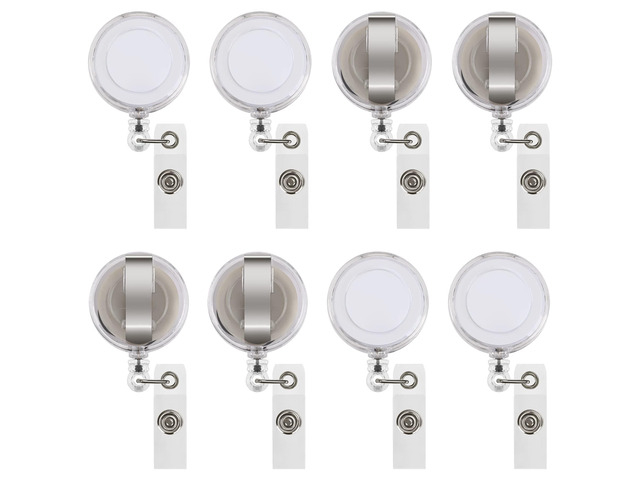 50 Pcs Retractable Badge Reel Clips Holder for Hanging ID Card Name Clear White,Strong Pull Resistance,Bulk Carabiner Reels for Nurse Doctor...