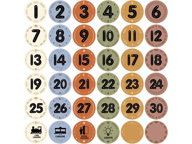 36PCS Boho Line Up Spots for Classroom Floor 4' Number Stickers Waterproof Classroom Spots Number Labels Markers for Preschool Kindergarten...