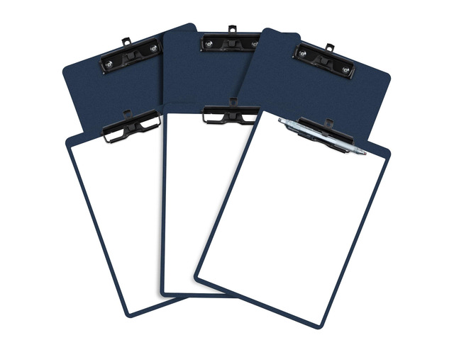 Set of 6 Clipboard with Pen Holder, Blue Low Profile Metal Clip, Hanging Hole Saves Space, Holds 8.5x11' Papers, Crack-Resistant & Durable, for...