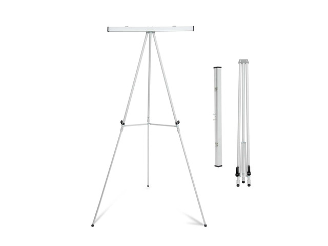 63 1/2'' Aluminum Flip Chart Display Easel Stand, Silver Presentation Easel with Adjustable Floor for Boardroom, Whiteboard, Paper Pads, Signage