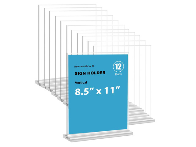 8.5x11 Clear Acrylic Sign Holder, Display Stand, Plastic Card Holder for Business, Office, Retail (12 Pack 8.5x11)