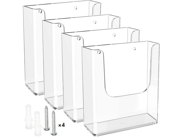 Acrylic Brochure Holder 8.5x11 Wall Mount, 4 Pack Acrylic Pamphlet & Flyer Holder, Clear Plastic Magazine Literature Organizer for Office, School,...
