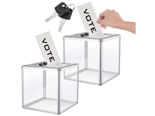2 Pcs Acrylic Ballot Donation Box with Lock, 6 X 6 X 6 in Clear Raffle Container in Fundraising Events, Secure Slot with Key Lock, Suggestion Tip...