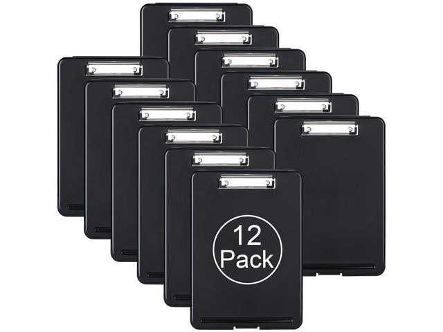 Plastic A4 Form Storage Box Case, Clipboard Case, Bulk clipboard Set Suitable for School, Utility, Industrial Office, Medical Personnel, Black, 12...