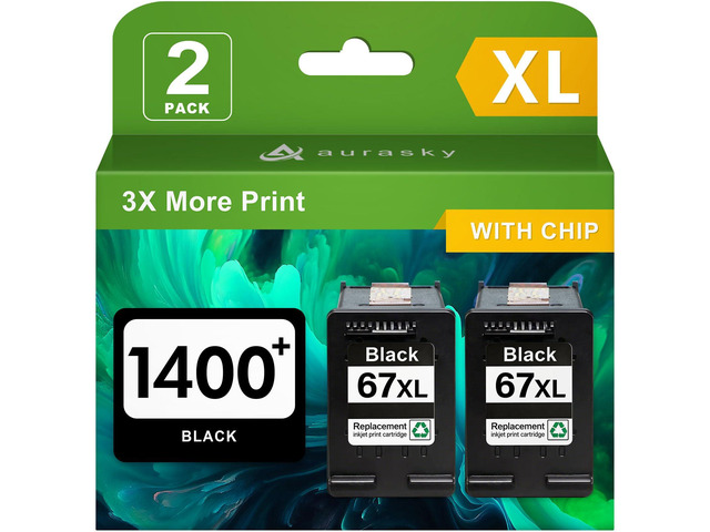 67XL Black Ink Cartridge Replacement for HP Ink 67 HP67 XL HP67XL BK Compatible for Compatible for HP Deskjet 2700 2700e 2755e 2855e 2800e 2852e...