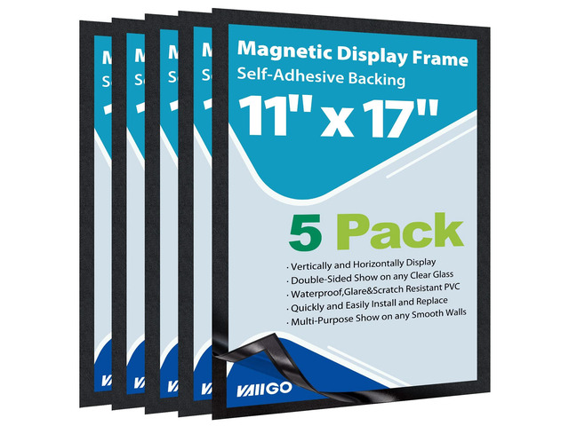 11'x 17' Self Adhesive Magnetic Sign Holder, Double Sided Window Magnetic Display Frame with Clear PVC and Strong Magnetic for...