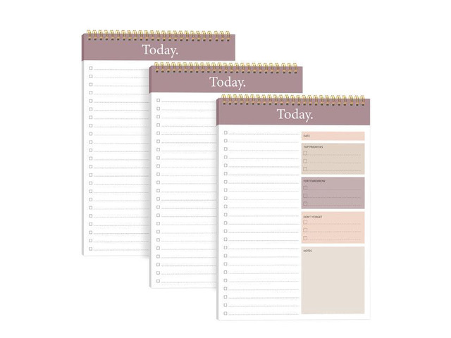 To Do List Notepad 4pcs/Set, Daily Planner, 6.5' x 9.8' Undated 52 Sheets, Double Spiral, Waterproof Cover, Checklist Notepad, Office School...
