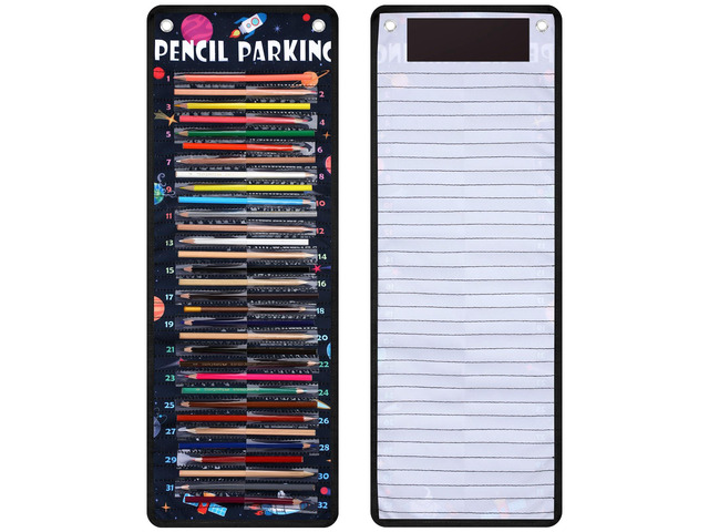 Pencil Parking Pocket Chart, Classroom Wall Organizer, Novel Hanging Pencil Dispenser Holder, 32 Numbered Clear Slots, Magnetic Strip & Grommets,...