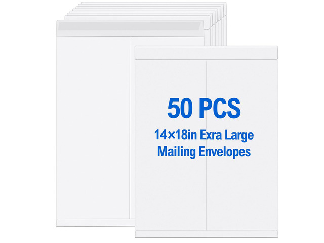 50 Pcs 14'' x 18'' Large Mailing Envelopes 32lb with Gummed Flaps White Heavyweight Kraft Paper, Catalog Jumbo Size for Documents, Office Storage...