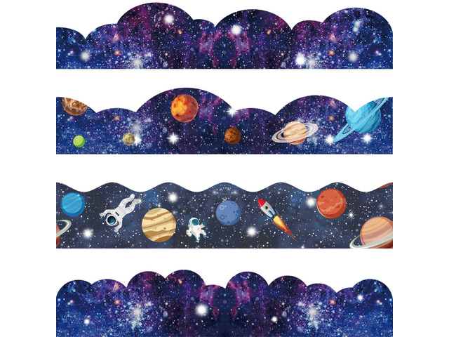 120ft Bulletin Board Borders Decorations Outer Space Classroom Decor Galaxy Star Planet Astronaut Scalloped Border Trim for Teacher School Office...